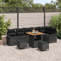 vidaXL 9-delad trädgårdsoffgrupp med kuddar svart poly rattan akacia, vidaXL 2-sits trädgårdsoffa med kuddar svart poly rattan,...