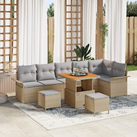 vidaXL 9-delad trädgårdsoffagrupp med kuddar beige poly rattan akacia, vidaXL 2-sits trädgårdsoffa med kuddar beige poly rattan...