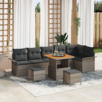 vidaXL 9-delat trädgårdsoffas med dynor Grå Poly Rattan Akacia, vidaXL 2-sits trädgårdsoffa med dynor Grå Poly Rattan, vidaXL 3...