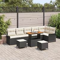 vidaXL 9 Delar Trädgårdssoffset med Kuddar Svart Poly Rattan Akacia, vidaXL 2-sits Trädgårdssoffa med Kuddar Svart Poly Rattan,...