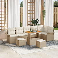 vidaXL 9-delad trädgårdsoffagrupp med kuddar beige poly rattan acacia, vidaXL 2-sits trädgårdsoffa med kuddar beige poly rattan...