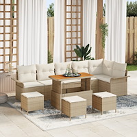 vidaXL 10-delat Trädgårdsoff set med kuddar Beige Poly Rattan Akacia, vidaXL 2-sits trädgårdsoffa med kuddar Beige Poly Rattan,...