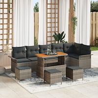vidaXL 10-delars trädgårdsoffaset med kuddar grå poly rattan akacia, vidaXL 2-sits trädgårdsoffa med kuddar grå poly rattan, vi...