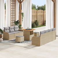 vidaXL 10-delat trädgårdsoffset med kuddar i beige polyrotting, vidaXL 2-sits trädgårdsoffa med kuddar i beige polyrotting, vid...
