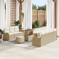 vidaXL 10 delars trädgårdsoff set med dynor Beige Poly Rattan Akacia, vidaXL 2-sits trädgårdsoffa med dynor Beige Poly Rattan,...