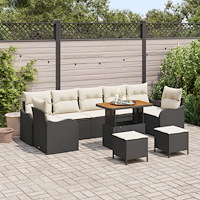 vidaXL 10-delat Trädgårdsoffaset med Kuddar Svart Poly Rattan Akaciaträ, vidaXL 2-sits Trädgårdsoffa med Kuddar Svart Poly Ratt...