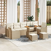 vidaXL 10-delat trädgårdsoffaset med kuddar Beige Poly Rattan Akacia, vidaXL 2-sits trädgårdsoffa med kuddar Beige Poly Rattan,...