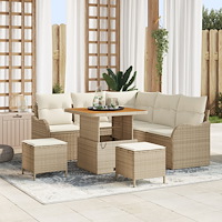 vidaXL 8-delat Trädgårdsoff-set med kuddar Beige Poly Rattan Akacia, vidaXL 2-sits trädgårdsoffa med kuddar Beige Poly Rattan,...