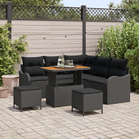 vidaXL 8-delat Trädgårdsoffaset med Kuddar Svart Poly Rattan Acacia, vidaXL 2-sits Trädgårdsoffa med Kuddar Svart Poly Rattan,...