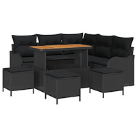 vidaXL 9-delat Trädgårdsofa Set med kuddar Svart Polyrotting Akacia