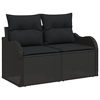 vidaXL 9-delat Trädgårdsofa Set med kuddar Svart Polyrotting Akacia
