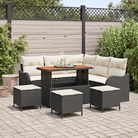 vidaXL 9-delat trädgårdsoffset med kuddar svart poly-rattan akacia, vidaXL 2-sits trädgårdsoffa med kuddar svart poly-rattan, v...