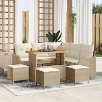 vidaXL 9-delars trädgårdsoffaset med kuddar Beige Poly Rattan Akacia, vidaXL 2-sits trädgårdsoffa med kuddar Beige Poly Rattan,...