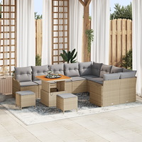 vidaXL 12-delars Trädgårdssoffset med Kuddar - Beige Poly Rattan Akacia, vidaXL 3-delars Trädgårdsbordsset med Kuddar - Beige P...
