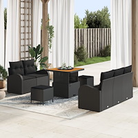 vidaXL 8-delars trädgårdsoffaset med kuddar svart poly rattan akacia, vidaXL 2-sits trädgårdsoffa med kuddar svart poly rattan,...