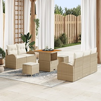 vidaXL 8-delat trädgårdsoffset med kuddar beige polyrotting akacia, vidaXL 2-sits trädgårdsoffa med kuddar beige polyrotting, v...