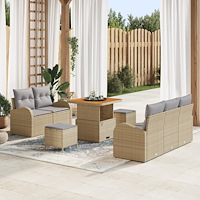 vidaXL 8-delat trädgårdsoff-set med kuddar Beige Poly Rattan Akacia, vidaXL 2-sits trädgårdsoffa med kuddar Beige Poly Rattan,...