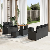 vidaXL 8-delat trädgårdsoffset med kuddar Svart Poly Rattan Akacia, vidaXL 2-sits trädgårdsoffa med kuddar Svart Poly Rattan, v...