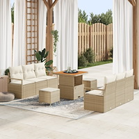 vidaXL 9-delat trädgårdsoffaset med kuddar beige poly rattan akacia, vidaXL 2-sits trädgårdsoffa med kuddar beige poly rattan,...