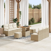 vidaXL 9 Delar Trädgårdsoffset med Kuddar Beige Poly Rottning Akacia, vidaXL 2-Sits Trädgårdsoffa med Kuddar Beige Poly Rottnin...
