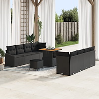 vidaXL 11-delars Trädgårdsoffasett med Dynor Svart Poly Rattan Akacia, vidaXL 2-sits Trädgårdsoffa med Dynor Svart Poly Rattan,...
