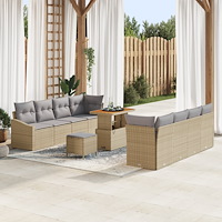 vidaXL 11-delars trädgårdsoffaset med kuddar Beige Polyrotting Akacia