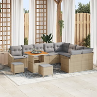 vidaXL 12-delars trädgårdsoffasats med kuddar Beige poly rattan akacia, vidaXL 3-delars trädgårdsdining set med kuddar Beige po...