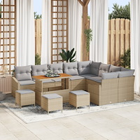 vidaXL 13-delars trädgårdsoffagrupp med kuddar Beige Poly Rattan Akacia, vidaXL 4-delars trädgårdssoffagrupp med kuddar Beige P...