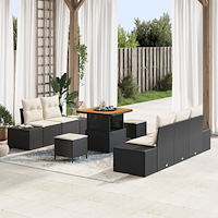 vidaXL 8-delad trädgårdsoffa med kuddar svart poly rattan akacia, vidaXL 2-sits trädgårdsoffa med kuddar svart poly rattan, vid...
