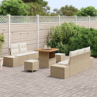 vidaXL 8-delat trädgårdsoffaset med kuddar beige poly rattan akacia
