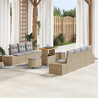vidaXL 10-delad trädgårdssoffa med kuddar Beige Poly Rattan Akacia, vidaXL 2-sittande trädgårdssoffa med kuddar Beige Poly Ratt...