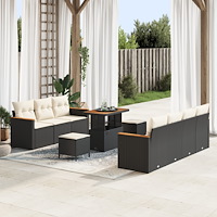 vidaXL 10-delat Trädgårdsoff-set med kuddar Svart Poly Rattan Akacia, vidaXL 3-delat Trädgårds-matsals-set med kuddar Svart Pol...