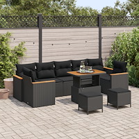 vidaXL 10-delat trädgårdsoff-set med kuddar svart poly rattan akacia, vidaXL 3-delat trädgårds matbordset med kuddar svart poly...