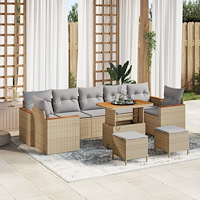 vidaXL 10-delad trädgårdsoffaset med kuddar Beige Poly Rottin Akacia, vidaXL 3-delad trädgårdsdining set med kuddar Beige Poly...