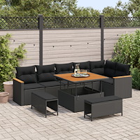 vidaXL 9-delad trädgårdsoffset med kuddar svart poly rattan akacia, vidaXL 3-delat trädgårdsdining set med kuddar svart poly ra...