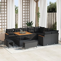 vidaXL Trädgårdsoffset med kudde 12 pcs Svart Poly rattan