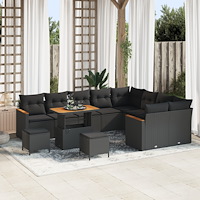 vidaXL Trädgårdsoffset med kudde 12 pcs Svart Poly rattan