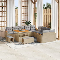 vidaXL Trädgårdsoffset med kudde 13 pcs Beige Poly rattan