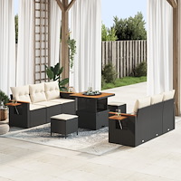 vidaXL Trädgårdsoffset 9 pcs Svart och gräddvit 80 x 80 x 71 cm