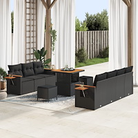 vidaXL Trädgårdsoffset med kudde 10 pcs Svart 80 x 80 x 71 cm