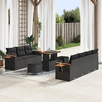 vidaXL 10-delad trädgårdsofa set med kuddar svart poly rattan akacia, vidaXL 3-delad trädgårds matsalsset med kuddar svart poly...