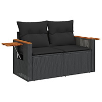 vidaXL 10-delad trädgårdsofa set med kuddar svart poly rattan akacia