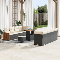 vidaXL 11-delad trädgårdsoffset med kuddar svart poly rattan akacia, vidaXL 2-sits trädgårdsoffa med kuddar svart poly rattan,...