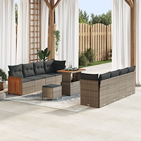 vidaXL 11-delat Trädgårdsoffset med Kuddar Grå Poly Rattan Akacia, vidaXL 2-sits Trädgårdsoffa med Kuddar Grå Poly Rattan, vida...