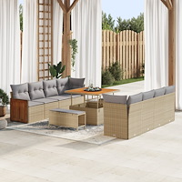 vidaXL 11-delat trädgårdsoffset med kuddar Beige Polyrotting Akacia, vidaXL 2-sits trädgårdsoffa med kuddar Beige Polyrotting,...