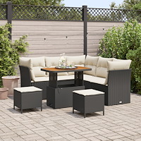 vidaXL 8-delat trädgårdsoffaset med kuddar svart poly rattan akacia, vidaXL 3-delat trädgårdsdining-set med kuddar svart poly r...