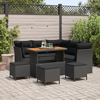 vidaXL Trädgårdsoffset med kudde 9 pcs Svart 110 x 55 x 71 cm