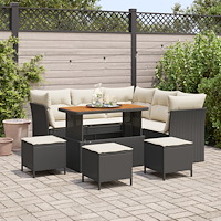 vidaXL 9-delars Trädgårdssoffset med kuddar Svart Poly Rattan Akacia, vidaXL 4-delars Trädgårdsdining set med kuddar Svart Poly...