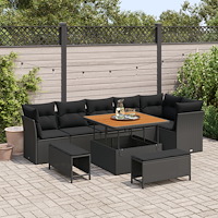 vidaXL Trädgårdsoffset med kudde 9 pcs Svart 100 x 100 x 71 cm