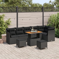 vidaXL Trädgårdsoffset med kudde 9 pcs Svart 90 x 55 x 71 cm